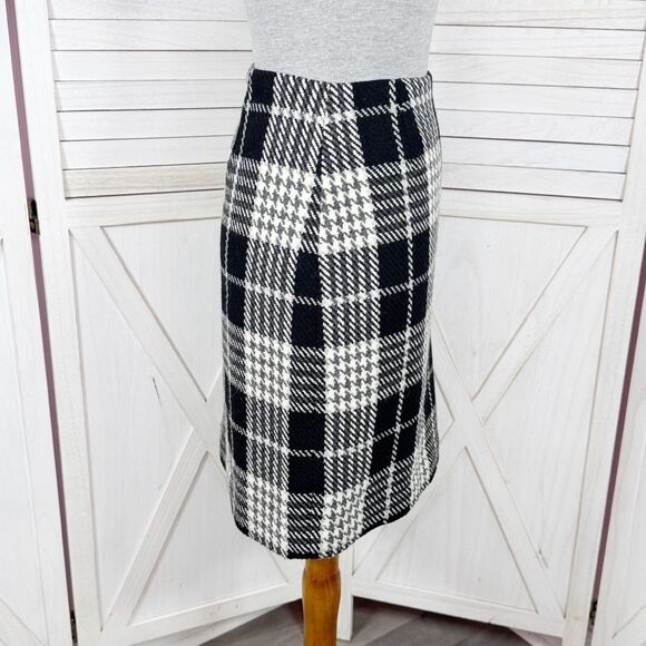 Eddie Bauer Plaid Wool Blend Tweed Pencil Skirt Black White 8 Tall - Picture 3 of 11